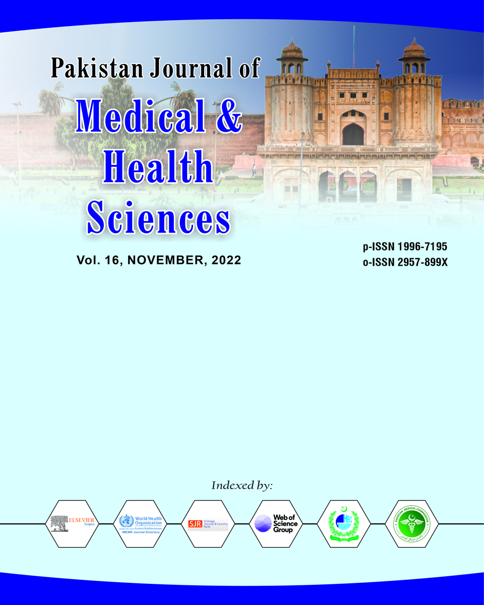 					View Vol. 16 No. 11 (2022): Pakistan Journal of Medical & Health Sciences
				