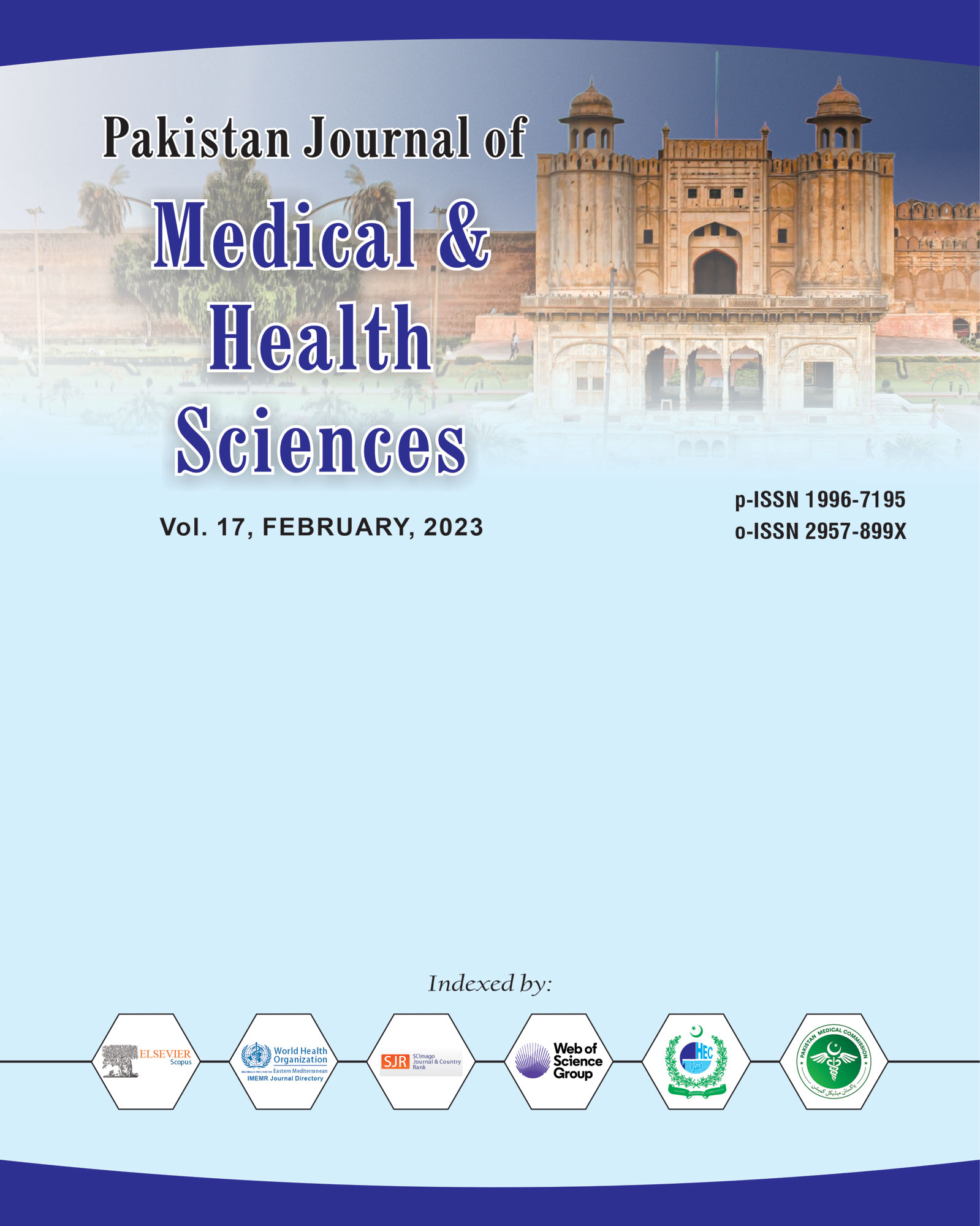 					View Vol. 17 No. 02 (2023): Pakistan Journal of Medical & Health Sciences
				