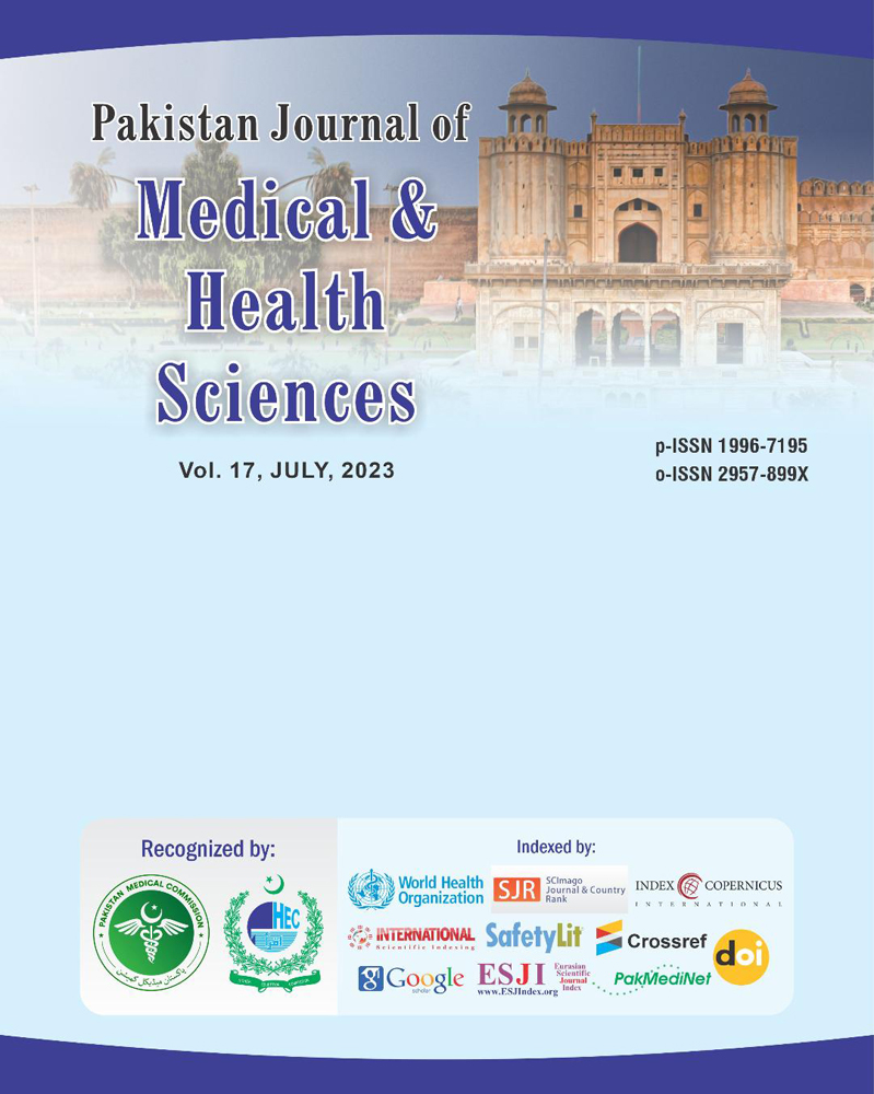 					View Vol. 17 No. 07 (2023): Pakistan Journal of Medical & Health Sciences
				