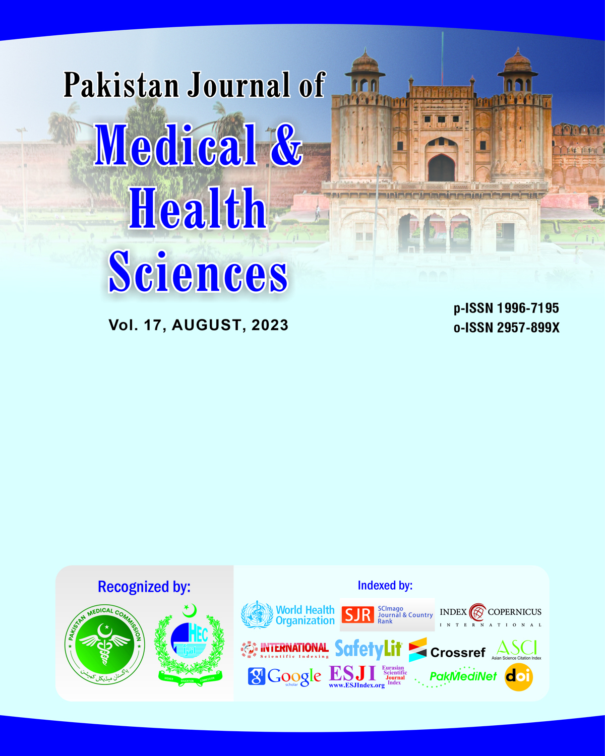 					View Vol. 17 No. 08 (2023): Pakistan Journal of Medical & Health Sciences
				