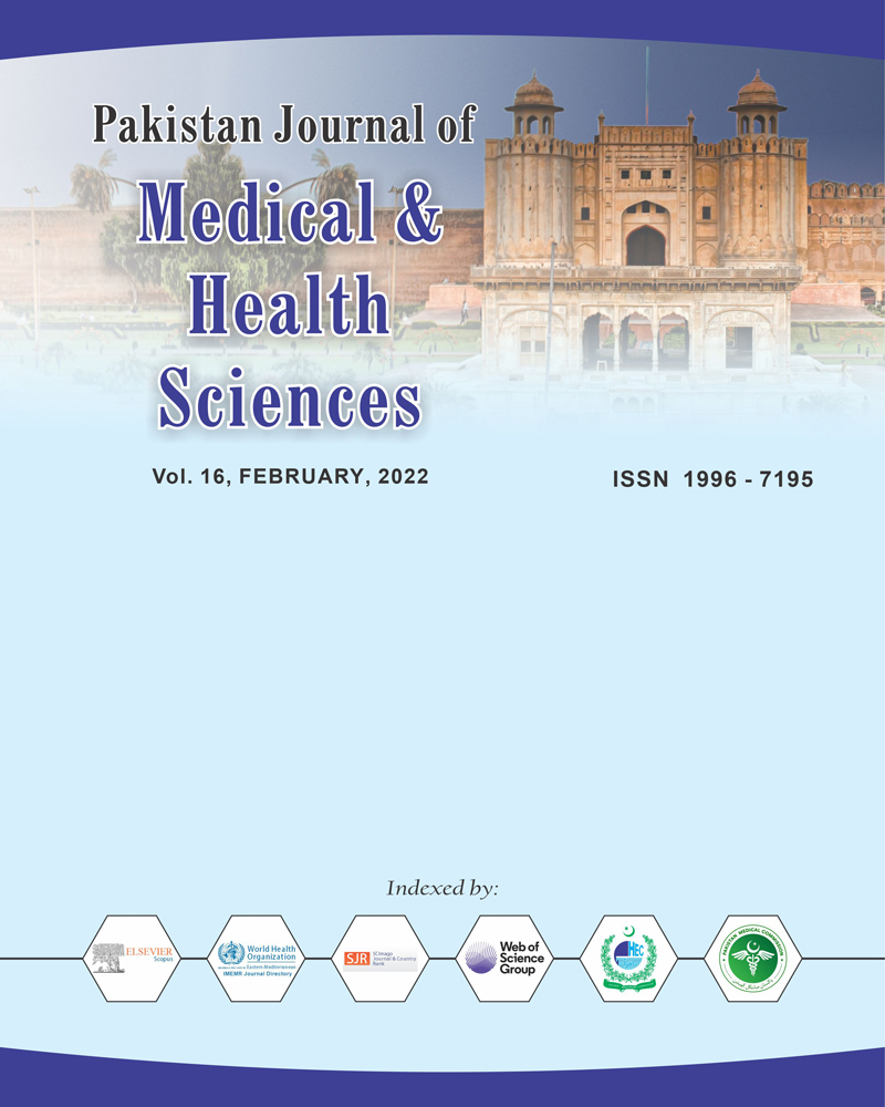					View Vol. 16 No. 02 (2022): Pakistan Journal of Medical & Health Sciences
				