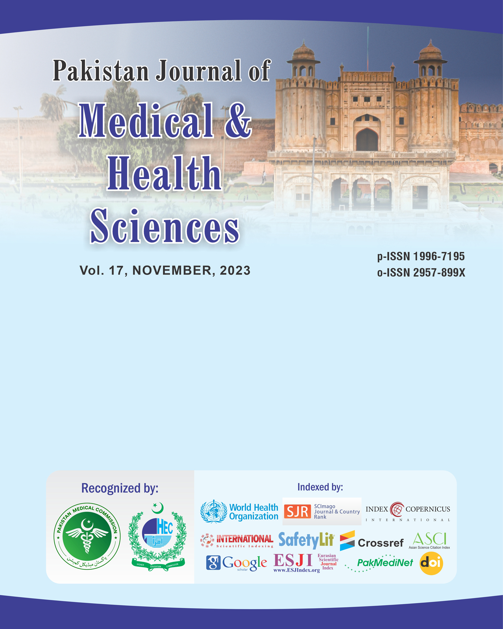 					View Vol. 17 No. 11 (2023): Pakistan Journal of Medical & Health Sciences
				