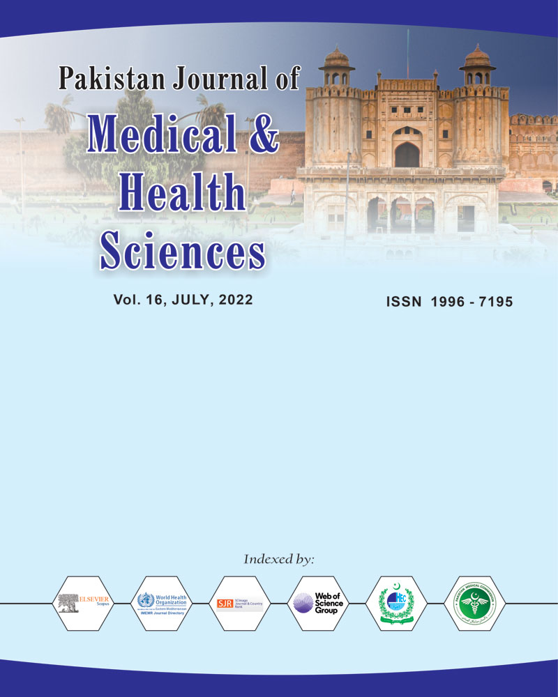 					View Vol. 16 No. 07 (2022): Pakistan Journal of Medical & Health Sciences
				